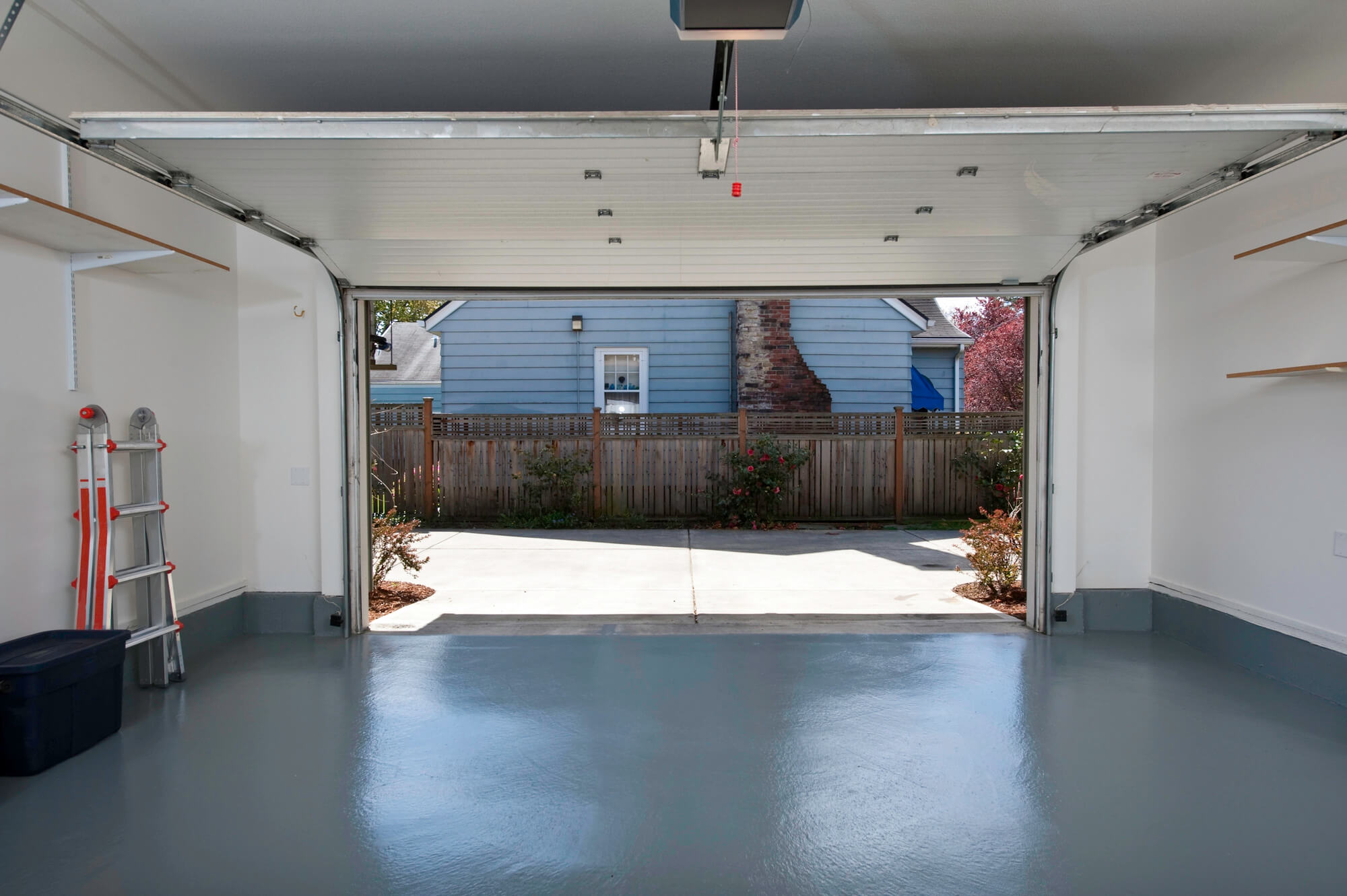 interior of garage with garage door open